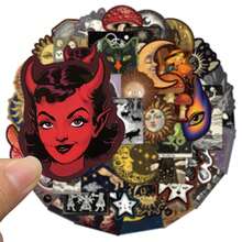 50 件/包跨境神秘天体恐怖神秘太空主题恐怖贴纸，哥特式涂鸦风格，学校用品，返校 - 彩色 - 查看 5