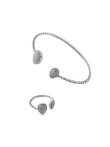 1 set de brazalete de gota abierto y anillo simple para mujer, enchapado en oro de 18K