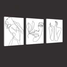3pcs Modern Abstract And Sexy Female Facial Lines, Wall Arts, Canvas Printing Posters, Optional Frame Hanging Paintings, Living Room Or Student Dormitory Decoration ,Wall Art With Frame