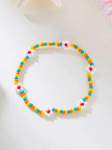 1pc Fashionable & Versatile Handmade Beaded Flower Design Anklet For Women, Bohemian Style, Summer - Flower Anklet - View 7