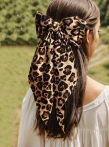 1pc Satin Leopard Print & Solid Color Bow Decor Hairpin Elegant Casual Bohemian Hair Accessory, Made Of Polyester, Suitable For All Seasons, Claw Clips, Clips For Hair, Hair Slide, Hair Claws