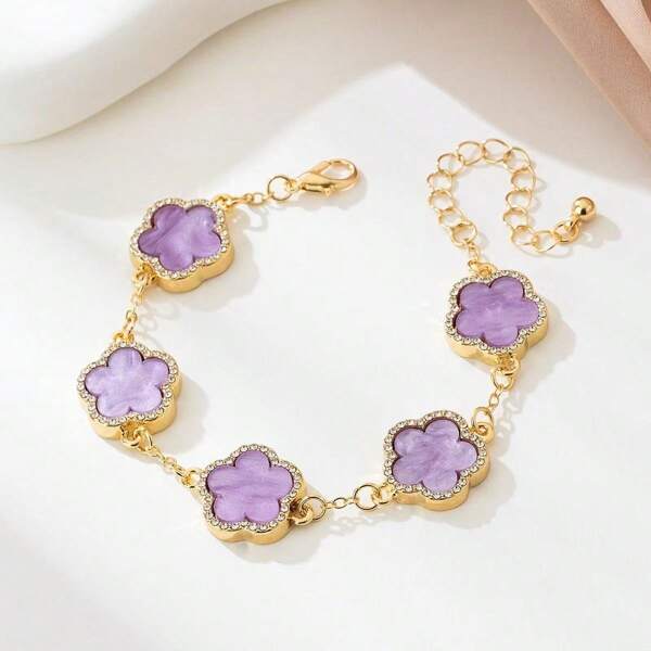 Fashionable & Elegant 5-Petal Lucky Flower Bracelet For Women, New Cross-Border Floral Jewelry, Unique Charm Bracelet