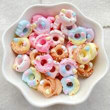 10/30/50pcs Cute Cartoon 12mm Resin 3D Colorful Mini Cartoon Donut Gems - Flat Back Small Figurines For Scrapbooking, Wedding Decor, Nail Art | Pink, White, Blue, Yellow Christmas And Valentine''s Day Themed Decorations - Random Mix - Take a Bite Of the Donut - Style B - View 4
