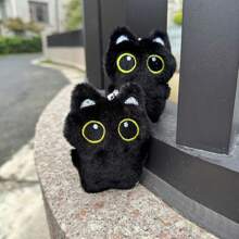 Llavero de peluche de gato negro lindo, colgante de animal de peluche pequeño y adorable de gato, cadena de perlas aleatoria, mejor regalo para mujeres