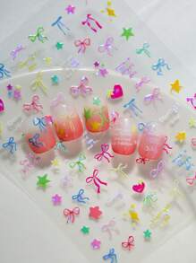 Un nuevo pegatina de arte creativo para uñas, pegatinas adhesivas para uñas con conchas grabadas, lazos brillantes, estrellas, corazones y otros diseños, adecuado para uso personal DIY y en libros de contabilidad lindos