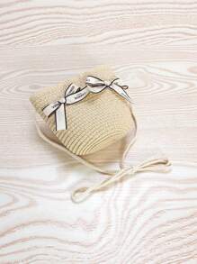 1 pieza Bolso de paja cruzado con lazo estilo princesa lindo para niñas, atuendo de princesa para usar en la playa y el día a día