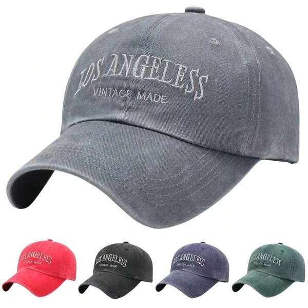 Unisex Cute Minimalist Korean Style Washed Cotton Baseball Cap, Fashionable Versatile Casual Embroidered Sun Hat