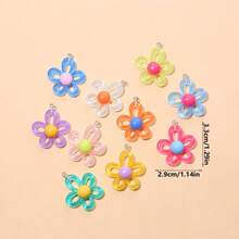 10/20pcs Colorful Resin Hollow 5-Petal Flower Pendant Charms, Suitable For DIY Necklace, Earrings, Keychain, Jewelry Accessories - Mixed - Flower Pendant, Style B - View 3