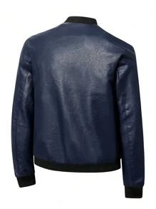 Męska kurtka pilotka ze skóry PU, swobodna kurtka z długim rękawem, zapinana na zamek, kołnierzem bejsbolowym i kieszeniami, polar