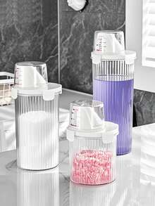 1pc Heavy-Duty Laundry Detergent Storage Container With Measuring Cup - Airtight Leakproof Plastic Canister For Powder & Liquid Detergents | Dual Lock Moisture-Proof Lid, Wide Mouth Bathroom Organizer, Transparent Home Decor Storage Bin - Multicolor - View 11