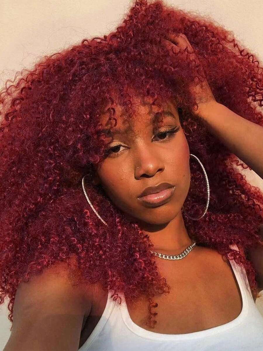 16 Inch Curly Wigs For Women Afro Kinky Curly Hair Wig About 280g/Piece Afro Synthetic Full Wigs Soft And Fluffy Like A Bomb Afro Kinky Curly Hair - Màu Đỏ Sâu - Xem 1