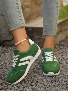 2025 Women Casual Versatile Lightweight Non-Slip Lace-Up Sporty Sneakers, College Style - Green - View 1