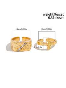 2 Pcs/Set, Fashionable Casual Minimalist Cross Hammer Textured Rings With Inlaid Cubic Zirconia, Men Unique Jewelry, Holiday Gift - 2pcs - View 6