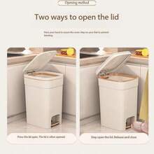 Basurero con pedal moderno con tapa, de gran capacidad, a prueba de olores, bolsa de basura sellada, apta para cocina, sala de estar, dormitorio - Papelera rectangular de plástico de moda, decoración dorada, solución para basurero de cocina | Basurero de moda | Estructura de plástico, basurero para sala de estar