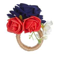 6pcs New Jute Napkin Rings, Hotel Tabletop Decor Cloth Loops, Bowknot Napkin Rings, Tabletop Decor Rings, Theme Red White Blue Rose Napkin Rings, Handmade Rose Holiday Tablescape Napkin Rings
