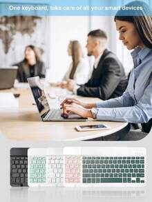 10英寸轻薄便携纯色蓝牙键盘与哑光马卡龙蓝牙鼠标套装，兼容笔记本电脑和平板电脑，适用于3种操作系统 - 彩色 - 查看 4