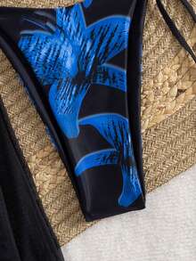 3pcs/Set Women's Summer Halter Strap Floral Print Skirt And Bikini Swimwear - Multicolor - View 5