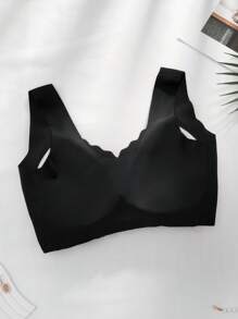 Sujetador sin aros de mujer, negro, sexy, con espalda de tirantes, cómodo, transpirable, con copas desmontables, sin costuras y cierre frontal
