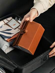 3 槽旅行眼镜盒，可折叠悬挂眼镜太阳镜收纳架收纳盒，PU 皮革眼镜架 - 棕色 - 查看 9