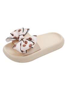 Pantuflas con decoración de lazo para niñas, suela suave para uso interior y exterior/playa, estilo princesa coreano, para verano - Albaricoque - Ver 4