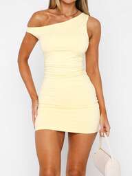Women Fashion Drop Shoulder Fitted Solid Color Mini Bodycon Dress, Versatile And Suitable For Dates