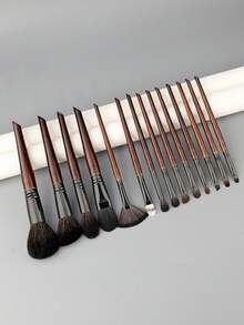 RANCAI 14pcs Animal Hair Makeup Brush Set, Soft Eyeshadow Brushes, Professional Angled Wooden Handle High-Quality Full Makeup Brush Set, Makeup Tools For Eye Makeup, Blush, Powder, Eyebrow - Multicolor - View 4