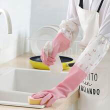 3 Pairs Of PVC Dishwashing Gloves Home And Kitchen Use, Household, Elastic Cuffs, Suitable Toilet And Yard Cleaning, Practical PVC Gloves - S - Xem 7