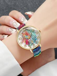 Conjunto de 5 piezas para mujer con reloj de pulsera de cuarzo de esfera digital y elegante correa