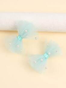 2PCS Pink Pearl Mesh Hair Bows Clip, Cute Princess Style Hair Accessory For Girls, Decorative Hair Accessory Hair Clip