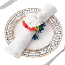 6pcs New Jute Napkin Rings, Hotel Tabletop Decor Cloth Loops, Bowknot Napkin Rings, Tabletop Decor Rings, Theme Red White Blue Rose Napkin Rings, Handmade Rose Holiday Tablescape Napkin Rings