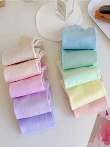 8 Pairs Random Solid Color Basic Casual Athletic Versatile Short Crew Socks For Women - View 3