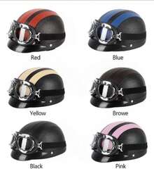Vintage Motorcycle Helmet With Goggles - White - View 3
