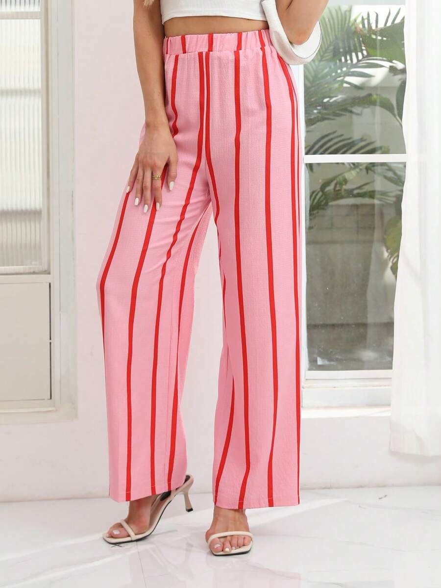New Casual Loose Waist Striped Long Pants, Elegant College Style For Daily Wear, Travel, Graduation, Campus Activities, Sports & Fitness, Suitable For Spring/Summer/Autumn