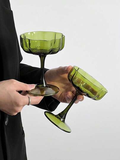 1pc Vintage High-End Elegant Green Lotus Flower Goblet Cup, Multipurpose For Juice, Water, Beverages, Suitable For Breakfast, Afternoon Tea, Gatherings