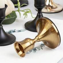 2pcs Gold Conical Candle Holders, Suitable For Tabletop Decor, Wedding Ceremony, Home Decoration, Christmas Decor, Room Decoration, Gifts