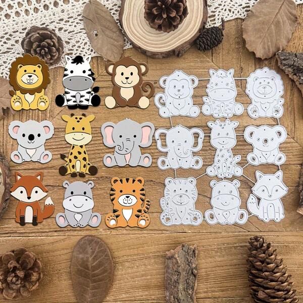 1 pieza Original y adorable corte de metal en forma de animales sentados en bosque - mono, cebra, león, elefante, jirafa, koala, tigre, hipopótamo, zorro - para manualidades de scrapbooking, álbumes, tarjetas de felicitación, decoración del hogar y bendiciones festivas hechas a mano