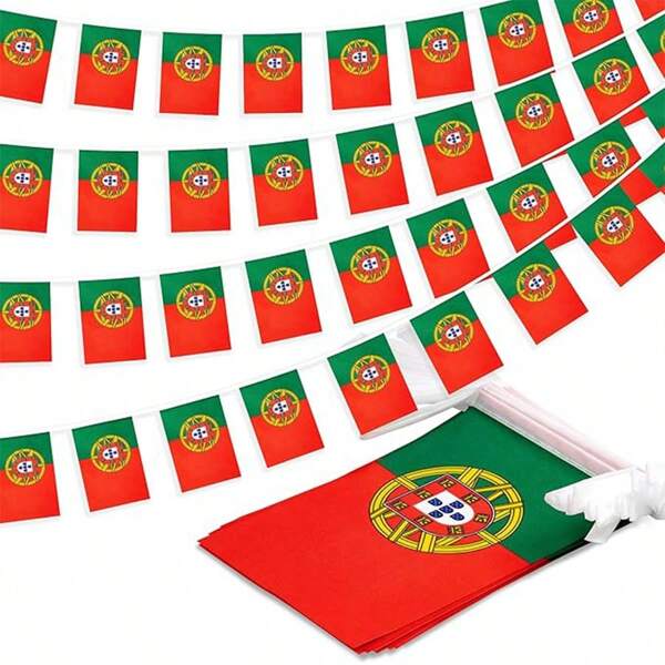 Portugal Flag (Mini Chain Flag - Hand Waved Flag) Portuguese Rope Flag Banner For Patriotic Events Independence Day, Sports, Bars, Big Meetings, Schools, Indoor And Outdoor Decoration
