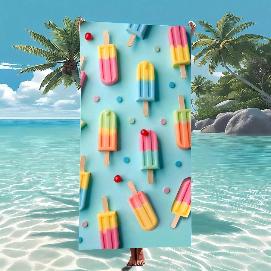 Extra Large Microfiber Beach Towel - Quick Dry, Lightweight, Sand-Free, Absorbent, Colorful Ice Cream Pattern - Ideal For Beach, Pool, Travel, And More Bathroom Decor Summer Beach Essentials - Cadet Blue - View 1