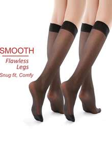 5 Pairs Women's Black Semi-Transparent Mid-Calf Stockings, Versatile For Daily Wear, Cozy Socks