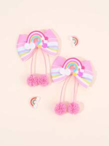 2 Stück Regenbogen Haarbögen für Frauen Mädchen, Regenbogen Streifen Grosgrainband Bögen mit Alligatorclips, Pompon Quaste, süße bunte Quasten Haarbögen, Haarspangen, Urlaubsgeschenke, Haaraccessoires, Klammern für Frauen