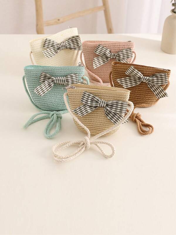 Girls New Cute Princess Plaid Bow Bag, Princess Travel Beach Bag, Suitable For Daily Use