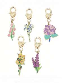 5pcs Cute Enamel Purple Rose Flower Keychains, Bag Charms Keychain Accessories, Suitable For Graduation, Holidays, Birthdays And Best Friend Gifts
