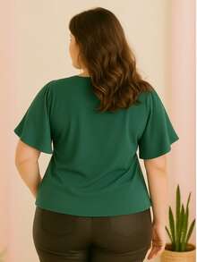 Blusa Feminina Casual Soltinha Mangas Amplas Disfarça Braços Plus Size Elegante - Verde - Visão 2