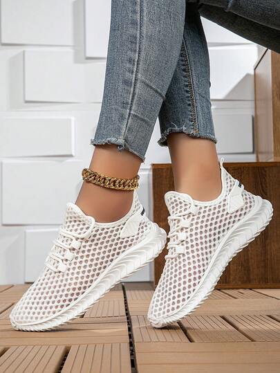 Women's Lace Up Lightweight Breathable Sports Shoes, Fashionable Hollowed Out Women's Casual Shoes,Sneakers For Women