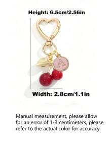 Fashion High Quality Cute Cherry Golden Butterfly Bag Charm- Cherry Key Fashion Backpack Pendant Decoration, Keychain, Bag Charm Alloy Pendant A-Z Letter, Headphone Pendant, Car Charm, Decorative Charm, Cherry Keychain, Bag Accessories, With Clip For Bag, Sparkling Resin & Metal Accessory For Purses And Bags For Women, Backpack Accessories Valentine's Day Anniversary Gift, Birthday Gift Backpack For School