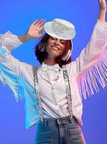 Forever & Moment 1PC Glamorous Sequin Hat Retro Disco Funky Glitter Costume Unisex Party Props Favor Novelty Accessory Halloween