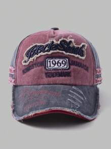 1pc Vintage Style Embroidered Letter Distressed Washed Hole Unisex Baseball Cap