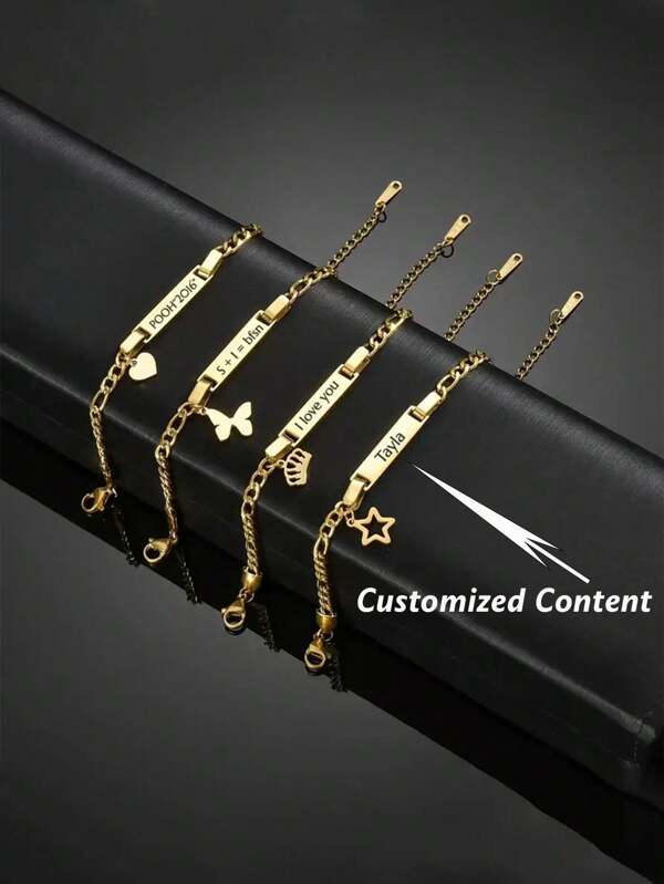 Personalized Gold Stainless Steel Bracelet Or Anklet - Can Be Engraved With Names, Dates, Or Messages, With Optional Heart, Butterfly, Star, And Crown Pendants - Perfect Gifts For Birthdays, Holidays, Mother's Day, Father's Day, And More! Daily Wearing Of Jewelry, Chain Design, Ramadan Gifts, And Excellent Gifts From Elders