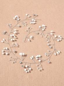 35厘米金属丝新娘手工珍珠发带头饰婚纱配饰发带 - 彩色 - 查看 2