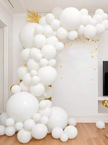 94 pièces/set Ballons en latex blanc mat de 5", 10", 12", 18" avec rubans, convient pour mariage, fiançailles, anniversaire, enterrement de vie de garçon, décoration de fête à thème, fête d'anniversaire